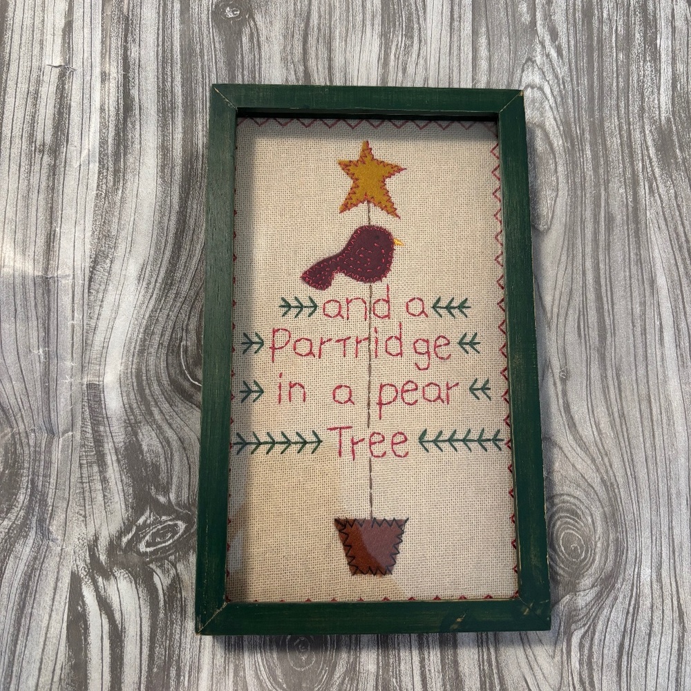 Vintage Russ Berrie framed Cross-Stitch “Partridge in a Pear Tree” Original Box